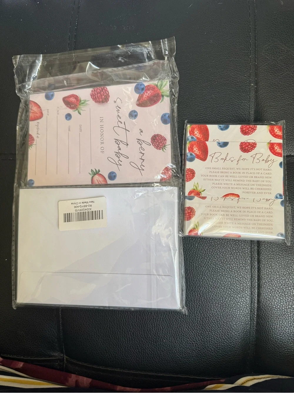 Amazon Cream Berry Baby Shower Invitation Set with Red & Blue Fruit Accents